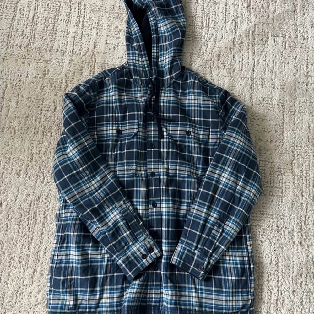 L.L. Bean Navy and White Plaid Full Button Hoodie